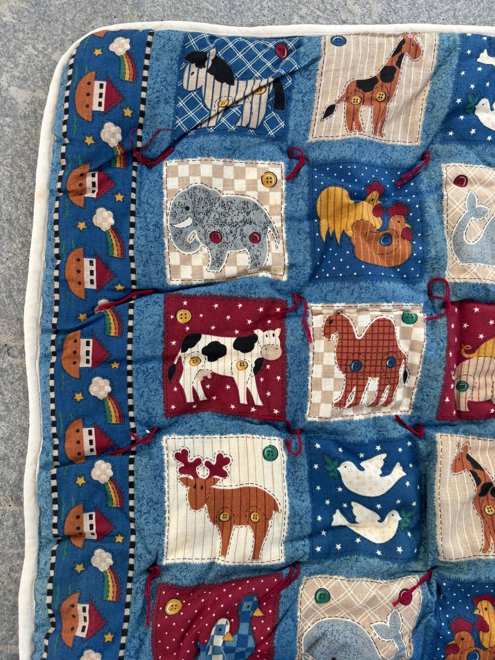Vintage Baby Blanket Noah's Ark Farm Animals Patchwork Cot/Lap Quilt